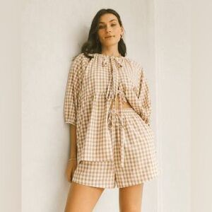 The Lullaby Club Florence smock top caramel gingham
